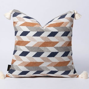 Boho Rug Pattern Pillow Cover with Tassels, Geometric Colourful Tassels Cushion Cover