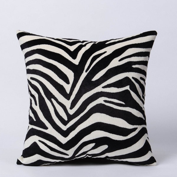 Zebra Velvet Throw Pillow Cover, Black White Woven Lumbar Pillow, Black White Zebra Velvet Cushion Covers, Not Digital Printing