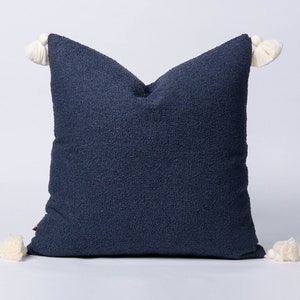 Navy Boho Throw Pillow, Navy Blue Pillow Cover with Tassels, Tassel Bohemian Cotton Throw Pillow Covers, Farmhouse Pillow, Boho Home Decor