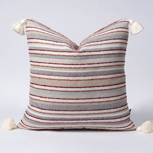 Striped Boho Pillow Cover with Tassels, Striped Colourful Tassels Cushion Cover