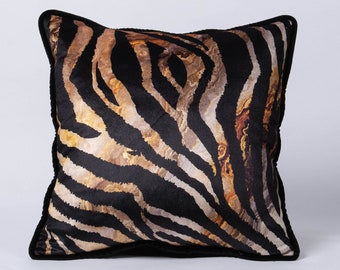 Zebra Velvet Throw Pillow Cover,Brown Pillows,Striped Lumbar Pillow,Black Brown Velvet Cushion Cover,18x18,20X20,22x22, Modern Home Decor