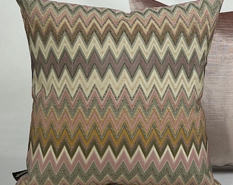 Luxury Colorful Chevron Pillow Cover,Pink Pillows,Pink_Green-Mustard Woven Fabric Chevron Pillow ,Zigzag Double Sided Pillow,Not Digital