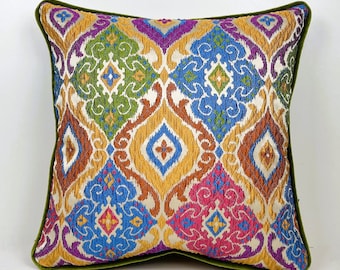 Colorful Bohemian Cover, Mustard Green Blue Purple Pillows, Woven Fabric Pillow, Colorful  Double Sided Pillow,Bohemian Pillow,Ethnic Pillow