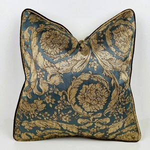 Or bleu fumée de luxe, taie d&#39;oreiller décorative bleu or, oreillers en velours tressé, oreiller bronze, housse de coussin, coussin, oreillers 18 x 18, 20 x 20