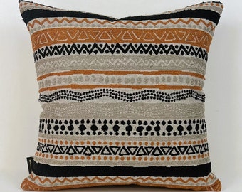 African Mudcloth Pattern Pillow Cover, Cognag Cushion Covers, Black-Terracota Woven Cushion Case,Ethnic Pillow, African Rust-Black Pillow,