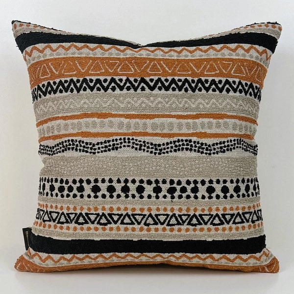 African Mudcloth Pattern Pillow Cover, Cognag Cushion Covers, Black-Terracota Woven Cushion Case,Ethnic Pillow, African Rust-Black Pillow,