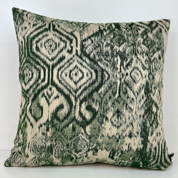 Ikat Woven Throw Pillow Cover, Green Ikat, Bohemian Cushion Covers, Decorative pilow, Ikat Pillow Cover with Green Cream,Boho pillow