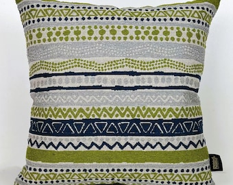 African Mudcloth Pattern Blue-Green Pillow Cover,Grey Cushion Covers,Navyblue- Green Woven Cushion Case,Ethnic Pillow, African Green Pillow,