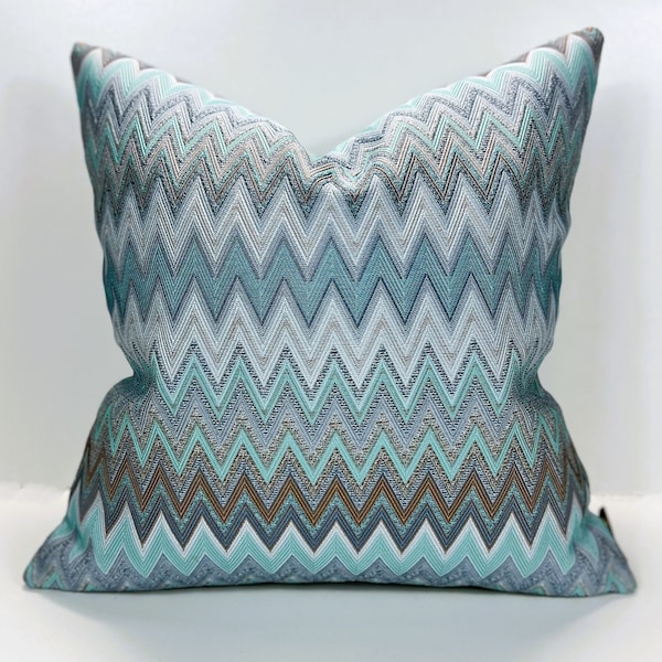 Teal Chevron Pillow Cover, Blue Pillows, Woven Fabric Chevron Pillow, Colorful Zigzag Double Sided Pillow, Not Digital Printing