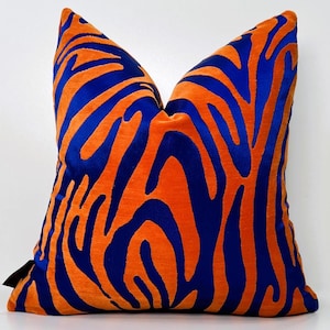 Zebra Woven Dekokissenbezug, Luxus Lila-Orange gewebtes Lendenkissen, Blau-Orange Zebra Chenille-Satin Kissenbezüge, Kein Digitaldruck