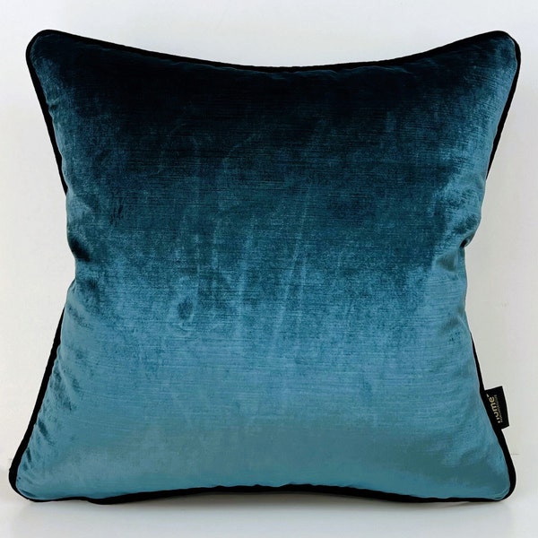 Housse de coussin en velours bleu pétrole, housses de coussin bleus, oreiller bleu, taies d'oreiller rouges, taies d'oreiller 18 X 18, cadeau de pendaison de crémaillère 100 viscose