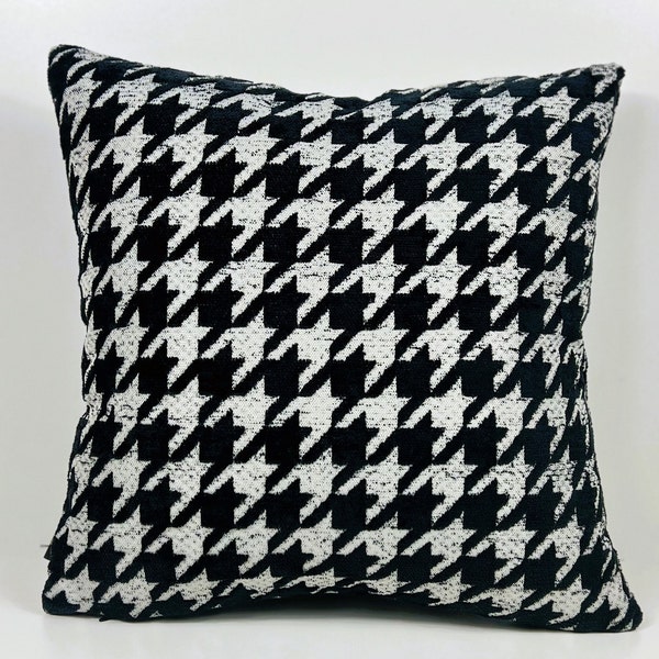 Luxury Houndstooth Woven Velvet Pillow Cover, Black-White Velvet Houndstooth Cushion Cover, Black Cushion Cover, White Pillow