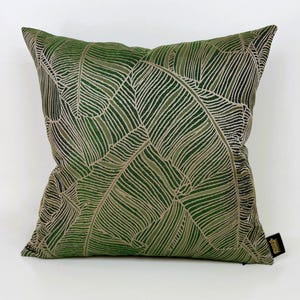 Luxury Palm Leaf Decorative Throw Pillow Cover, Green Gold Tropical Leaf Cushion Cover, Green Bronze Decorative Pillow, Green Bronz Cushion