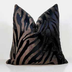 Luxury Zebra Chenille Throw Pillow Cover: Black-Dark Brown Woven Cushion Cover, All Sizes