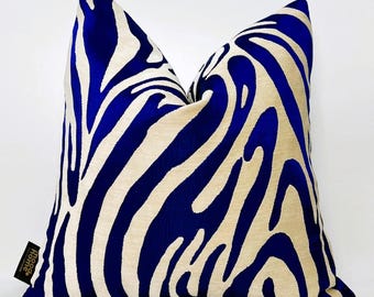 Royal Blue Zebra Chenille Throw Pillow Cover: Woven Cushion