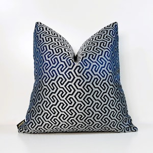 Luxury Greek Key Pillow Cover, Blue Pillows, Woven Fabric jacquard weaving Pillow, Colorful Greek Key Double Sided Pillow, Geometric Pillow