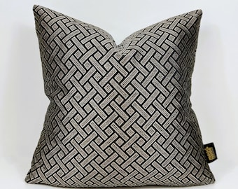 Luxury Gold & Black Geometric Woven Pillow Cover