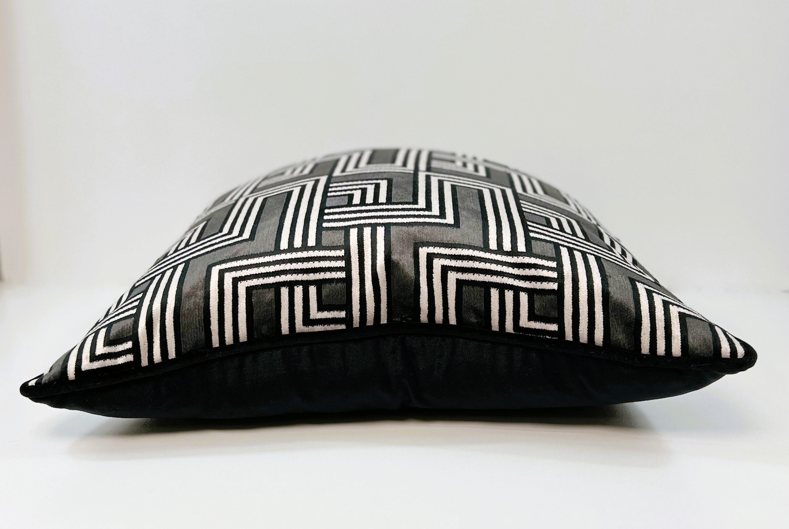 Geometric Woven Velvet Pillow Cover: Black & Gray Decorative Cushion - Etsy