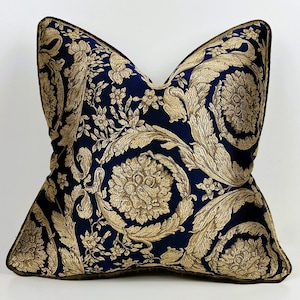Luxury Dark Blue Gold, Royal Blue Decorative Pillow Cover,Woven Velvet Pillows,Bronze Pillow,Throw Pillow Cover, Cushion,18x18,20x20 pillows