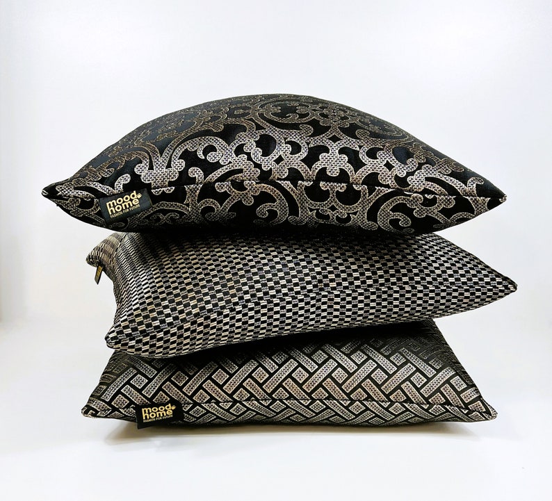 Luxury Gold Black Pillow Cover,Gold Black Luxury Cushions Black-Gold Decorative Pillow, Bronze Black Cushion Cover,18x18x20x20 inch zdjęcie 7
