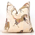 Woven Chenille Horse Pillow Cover: Embroidered Equestrian Cushion, Cream Throw Pillow