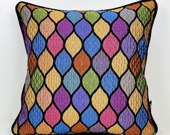 Colorful Bohemian Cover, Yellow Green Orange Blue Purple Pillows, Woven Fabric Pillow, Colorful Double Sided Pillow, Bohemian Ethnic Pillow