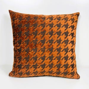 Luxury Houndstooth Woven Velvet Pillow Cover, Rust-Black Velvet Houndstooth Cushion Cover,Terracotta Cushion Cover,Rust Pillow Cover
