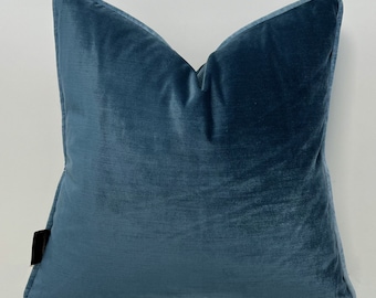 Funda de almohada de terciopelo azul polvoriento de lujo: Cojín tejido azul ahumado