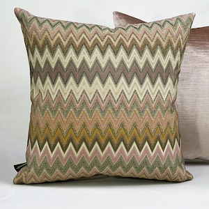 Luxury Colorful Chevron Pillow Cover,Pink Pillows,Pink_Green-Mustard Woven Fabric Chevron Pillow, Zigzag Double Sided Pillow, All Sizes