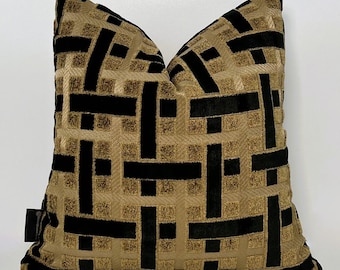 Funda de almohada geométrica de terciopelo - Cojín marrón y negro