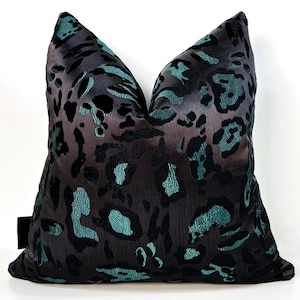 Luxury Deep Brown-Teal Green Leopard Pillow Cover, Woven Fabric Leopard Pillows,Bitter Brown-Green Pillow, Leopard Double Sided, All Sizes