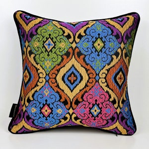Colorful Bohemian Cover, Mustard Green Blue Purple Pillows, Woven Fabric Pillow, Colorful  Double Sided Pillow,Bohemian Pillow,Ethnic Pillow
