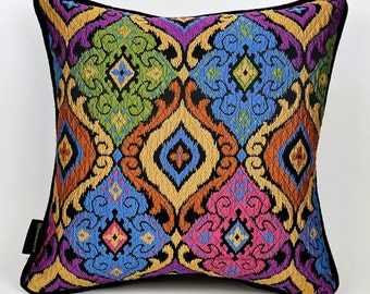 Colorful Bohemian Cover, Mustard Green Blue Purple Pillows, Woven Fabric Pillow, Colorful  Double Sided Pillow,Bohemian Pillow,Ethnic Pillow