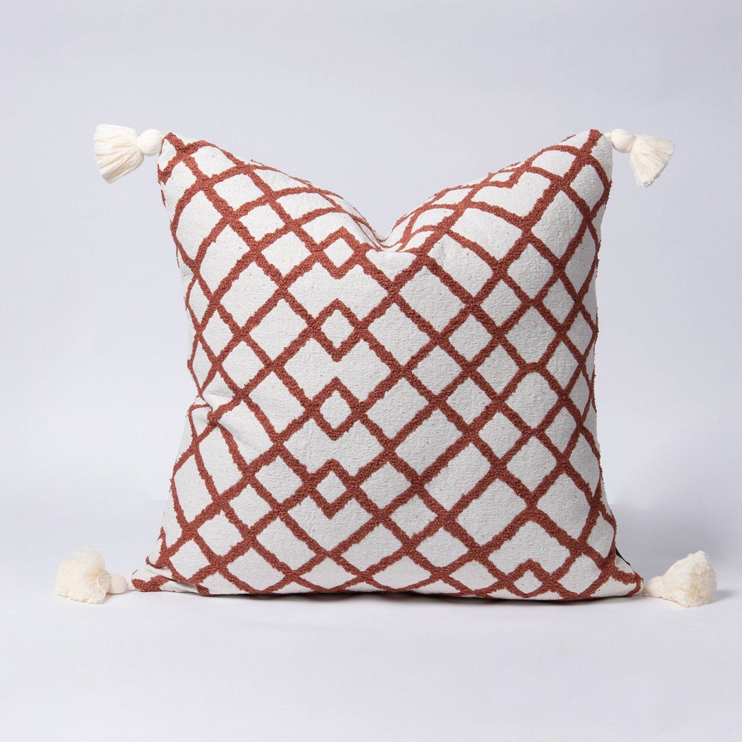 Geometric Bohemian Pillow Cover With Tassels Terracotta and Etsy