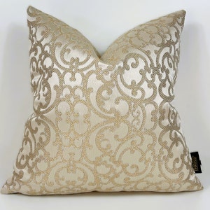 Luxury Gold Pillow Cover,Gold Cream Luxury Cushions Biege-Gold Decorative Pillow, Golden Cream Cushion Cover,18x18x20x20 inch