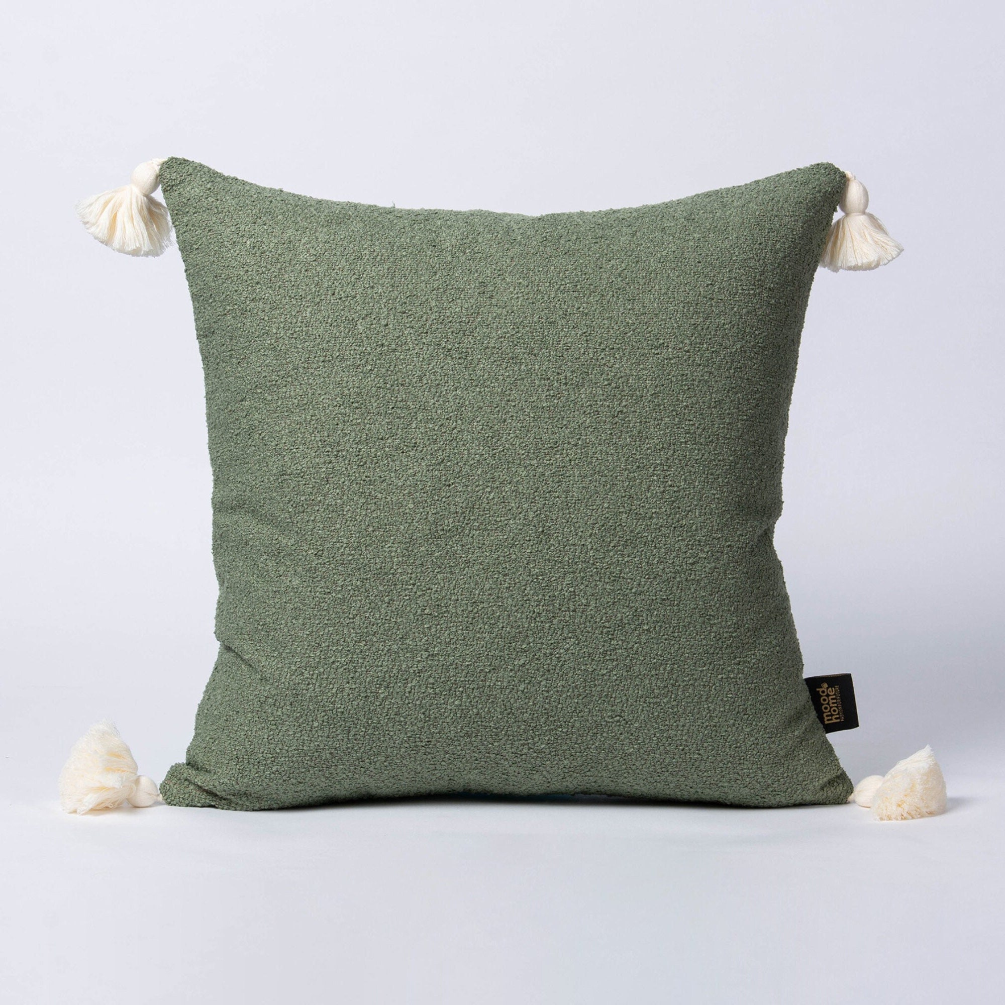 Moss Green Tassels Pillow, Boho Pillow Cover with Tassels, Green Boho Cushion Cover, Green Pillow Covers, Throw Pillow Covers, Boho Decor