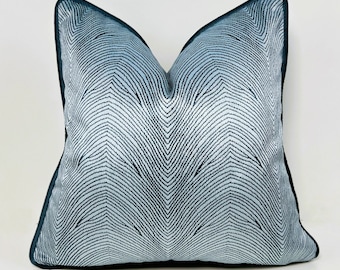 Funda de almohada de terciopelo azul ahumado de lujo: cojín decorativo tejido