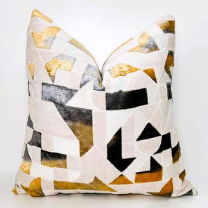 Copricuscini in velluto - Geometrici crema-oro-grigio - Copricuscini su misura - Federa per cuscino Euro Sham - Cuscini decorativi per divano e poltrona