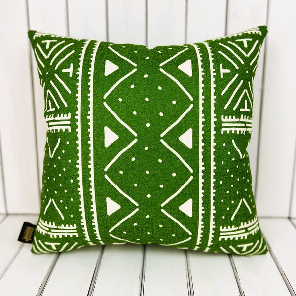 African Mudcloth Pattern Green Pillow Cover, Grass Green Cushion Covers, Green Velvet Cushion Case, Mudcloth Pillow, African Pillow