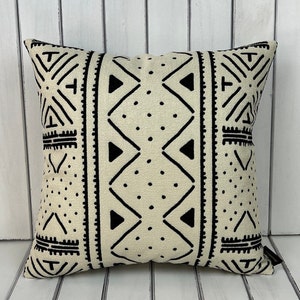 African Mudcloth Pillow Cover: Beige Cream Velvet Cushion Case