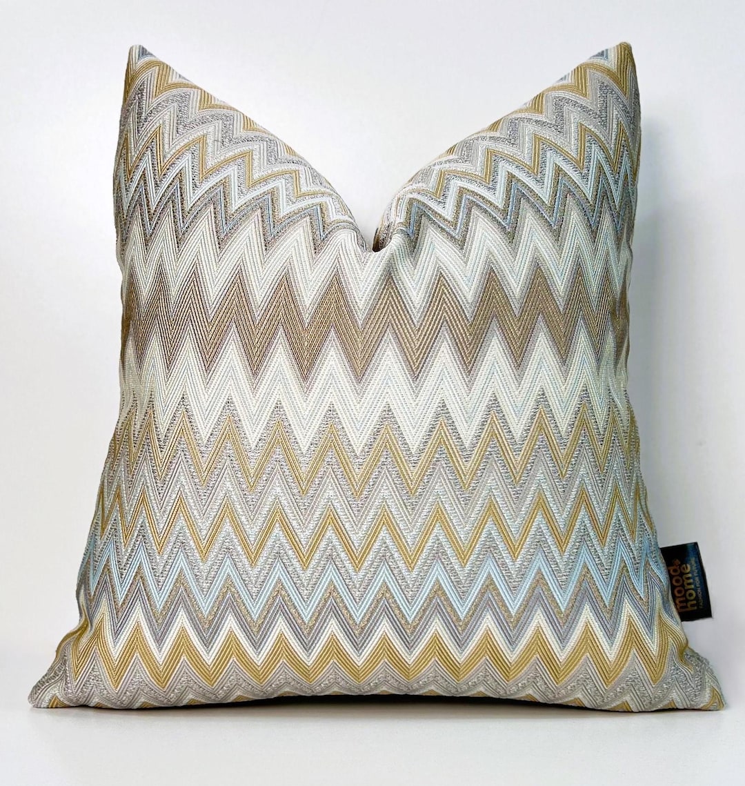 Woven Chevron Pillow Cover: Blue, Gold & Cream