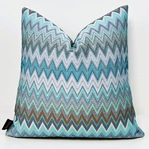 Housse de coussin à chevrons bleu sarcelle de luxe, Oreillers bleu-gris, Oreiller à chevrons en tissu tissé, Oreiller double face en zigzag coloré, 18 x 18 20 x 20 pouces