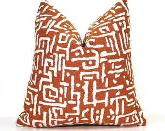 African Mudcloth Pillow Cover: Rust Cream Woven Cushion