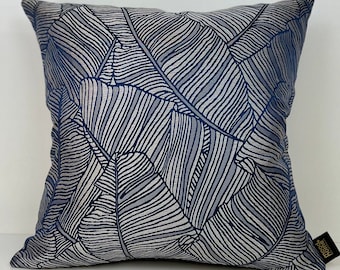 Luxury Palm Leaf Decorative Throw Pillow Cover,Blue Silver Tropical Leaf Cushion Cover,Indigo Blue Decorative Pillow, Cushion Cover