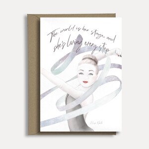 Elegante Handgemaakte Danskaart – The World is Her Stage | Inspirerende Wenskaart voor Dansers & Ballerina’s | Tekst Aanpasbaar