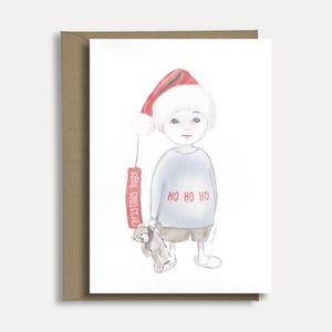 Tarjeta navideña "Ho Ho Ho" Abrazos navideños | Linda tarjeta de felicitación con niño y peluche | Tarjeta de vacaciones