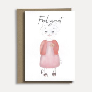 Feel great kaart meisje op mama’s schoenen, inspirerende wenskaart met aanpasbare tekst voor kind, moeder, dochter of vriendin | kunst print