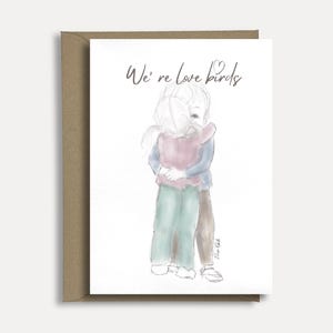 Handgemaakte Romantische Kaart & Art Print – We’re Love Birds | Valentijnskaart of Liefdeskaart | Tekst Aanpasbaar