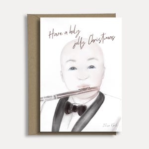 Have a Holy Jolly Christmas Kaart  | handgemaakte muziek kaart | man in smoking feestdagenkaart | tekst aanpasbaar