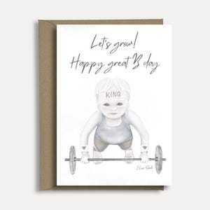 Grappige Handgemaakte Verjaardagskaart – Kleine Gewichtheffer | Sportieve Wenskaart met Woordspeling | Fitness Cadeau | Tekst Aanpasbaar